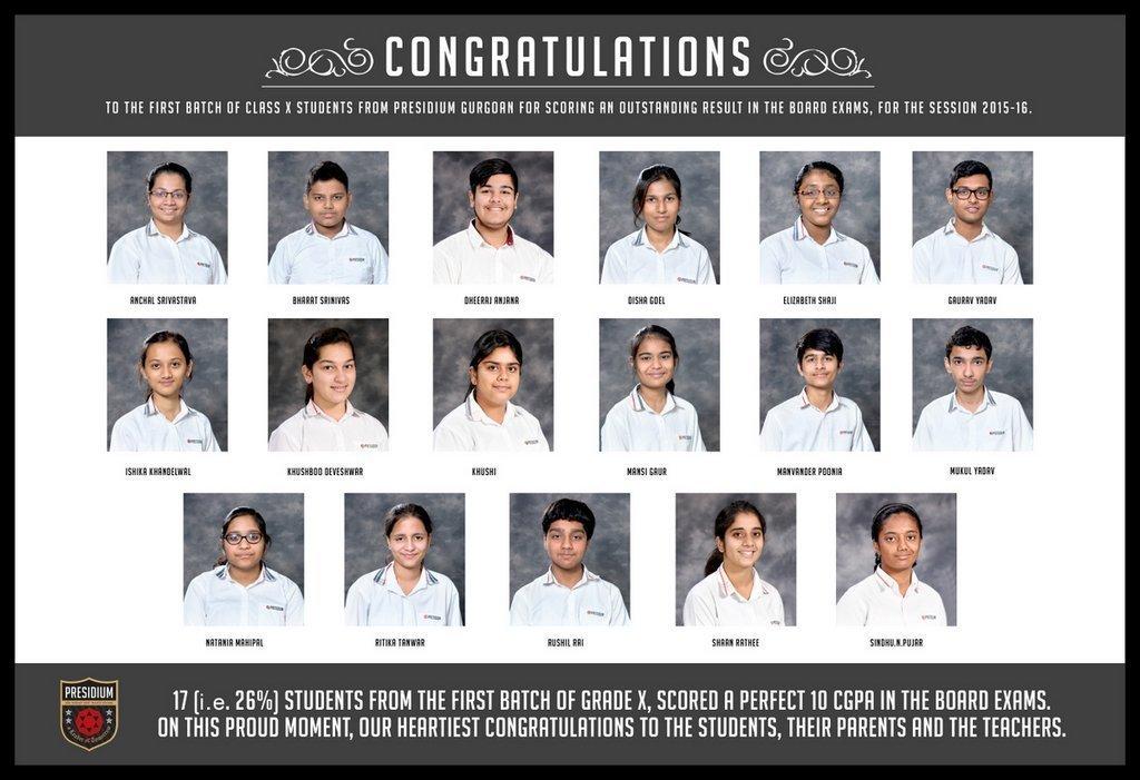 Presidium Gurgaon-57, PRESIDIANS ACHIEVE EXCELLENT SCORES IN GRADE 10 BOARDS